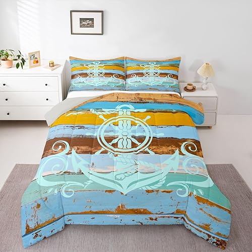 Miniatura 24 de Erosebridal Juego de edredón costero oceánico, juego de edredón de ancla náutica, juego de ropa de cama tamaño individual, juego de ropa de cama con