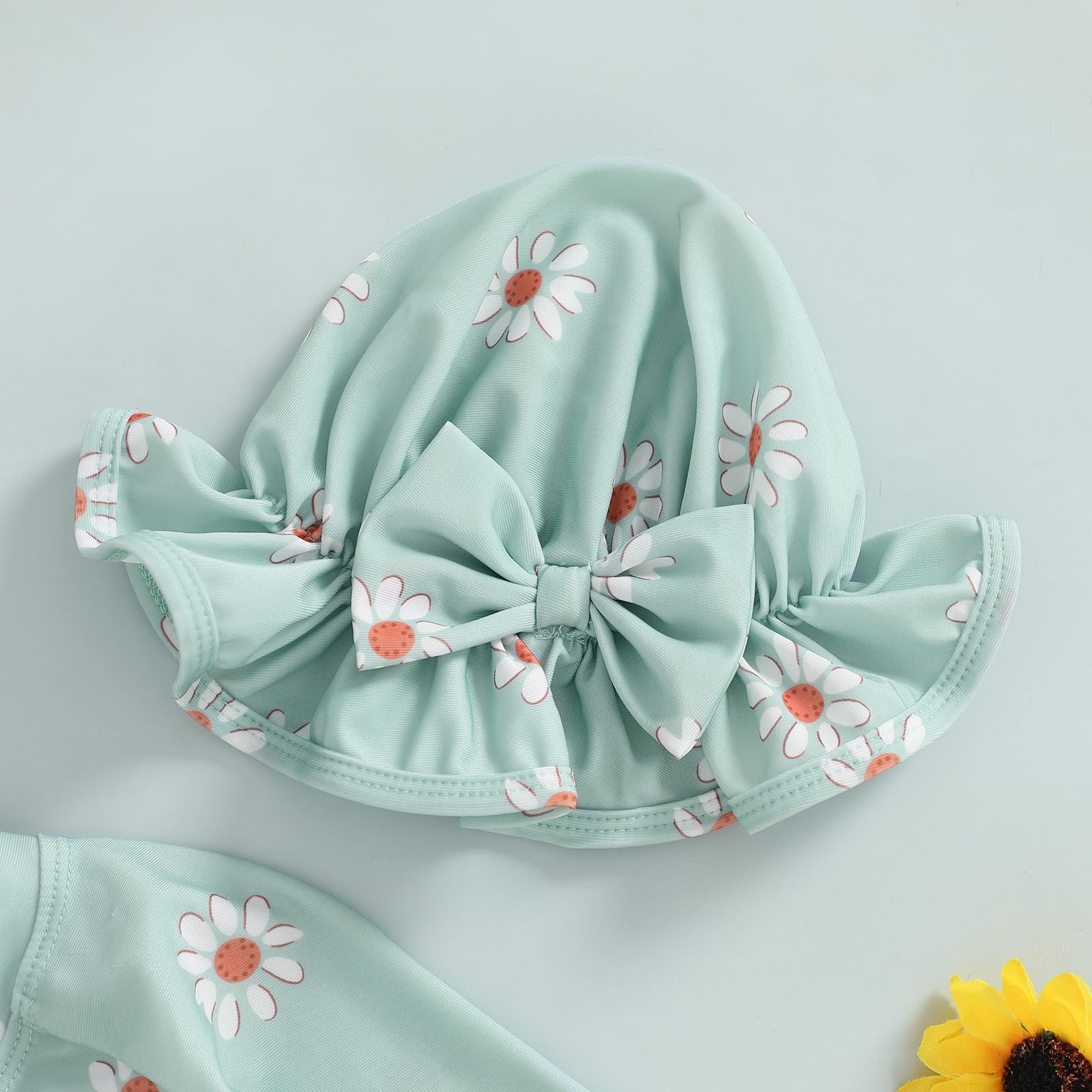Costume da bagno 2 pezzi per bambina stampato set costumi da bagno a maniche lunghe costumi da bagno un pezzo con cappello vestito costumi 3 mesi - 3 anni