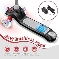 Vista 4 de Electric Scooter for Kids Ages 3-8, 3 Wheel Kids Electric Scooter with LED Light-up Wheels, 3 Height Adjustable, C-Shaped Handle, Lean-to Steer