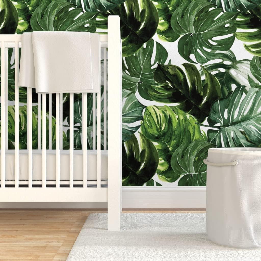 Peel & Stick Wallpaper 3ft x 2ft - Large Scale Monstera Leaves Tropical Rainforest Jungle Green Leaf Custom Removable Wallpaper by Spoonflower