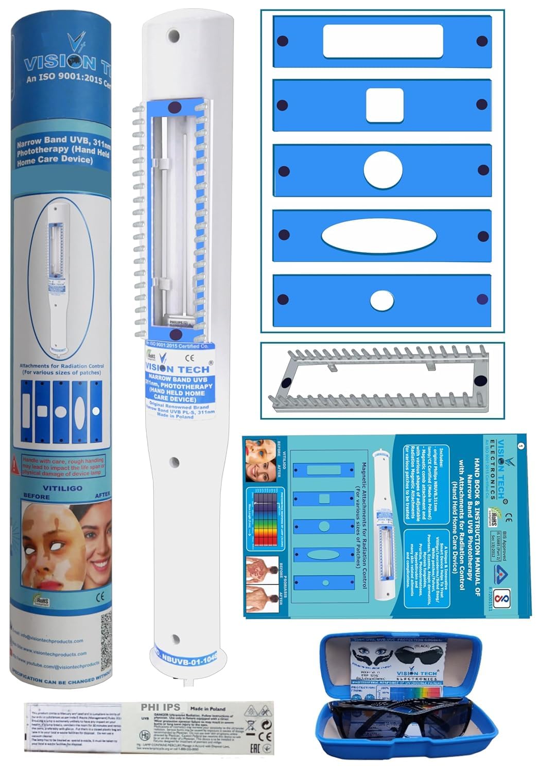 Narrow Band UVB (NBUVB) 311nm Spot/Targeted Phototherapy Light-Handheld Device -Includes Plates for Spot/Targeted Therapy for Vitiligo, Psoriasis & Eczema Treatment-image-16