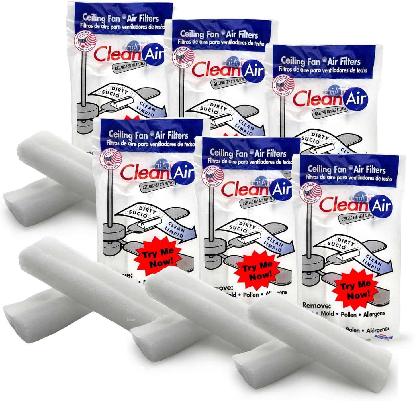 BioStrike Ceiling Fan Blade Air Filter - Dust & Allergen Catcher - Easy-Attach - Blade Filters for Any Fan Size - Reduce Airborne Particles - Made in USA (6 Packs w/ 2 filters each)