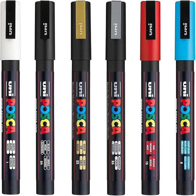 Posca PC-3M Paint Pen Art Marker Pens - Fabric Glass Metal Pens - Set of the 6 Most Popular Colours