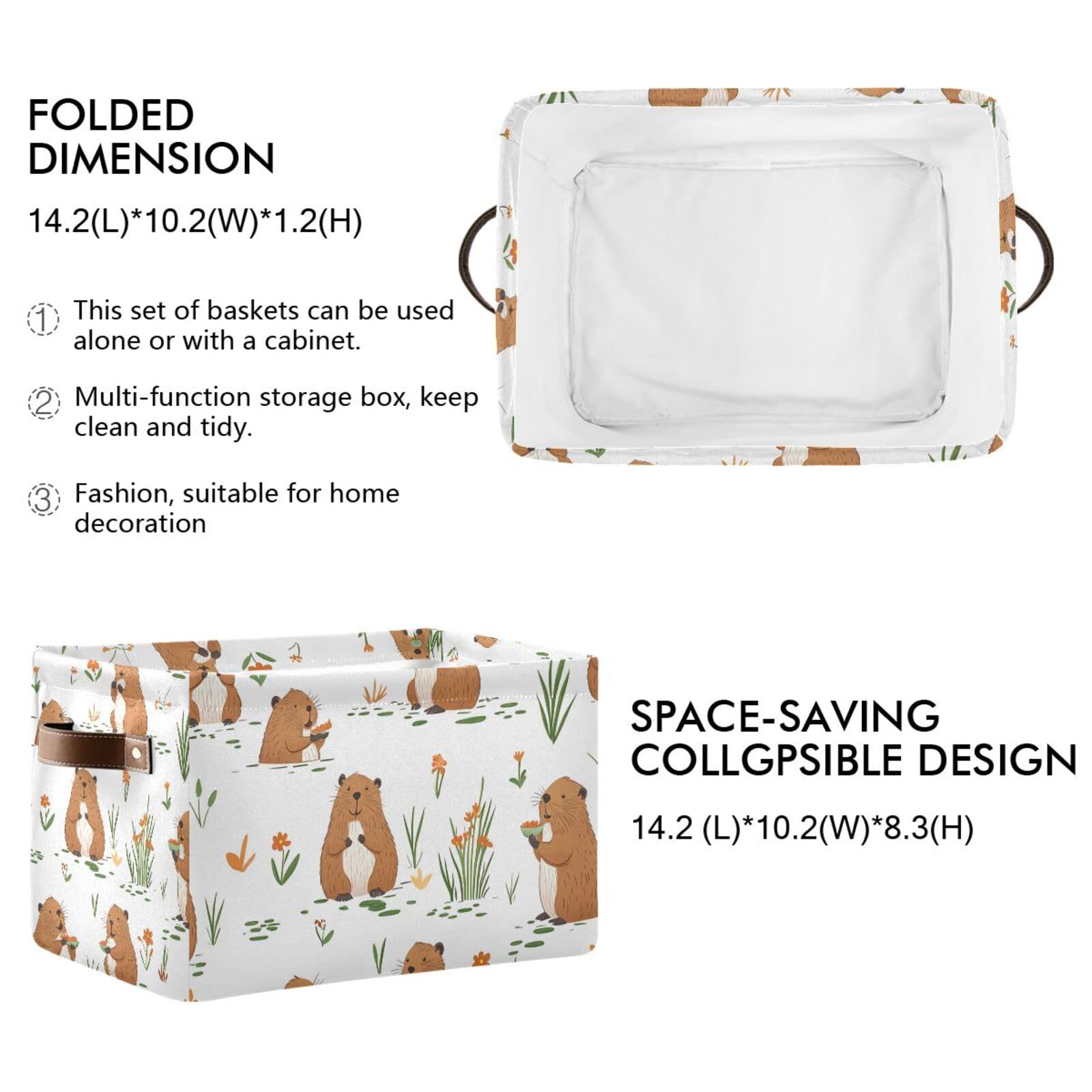 PaChyLuu Featuring Playful Beavers Storage Basket Bin Canvas Fabric Organizer Toys Basket with Handles for Home Office Nursery, Clothes, Gifts, 2 Pcs