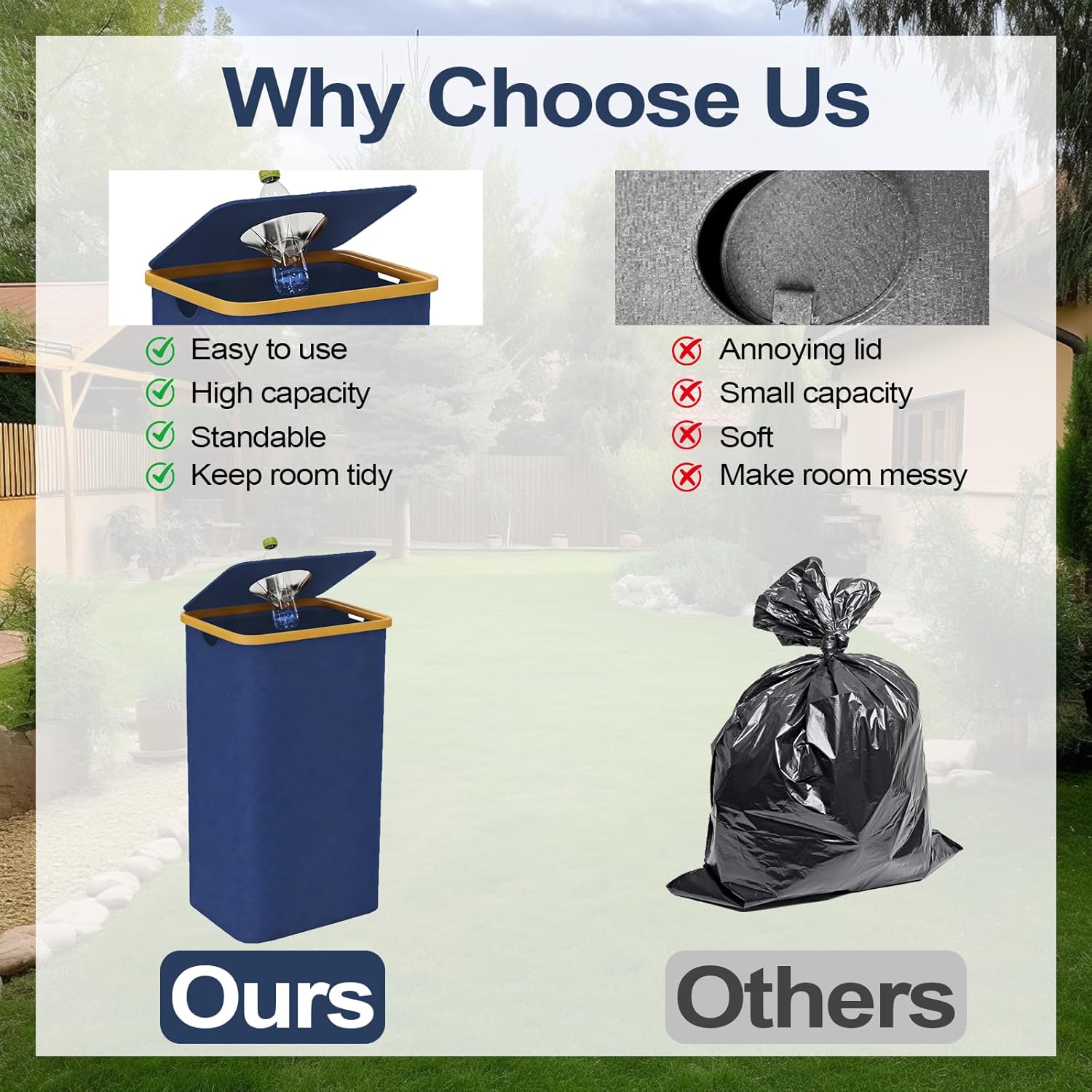 Recycling Bins for Kitchen, 26 Gallon (100L) Recycle Bin with lid, Indoor Oxford Fabric Recycling Trash Can with 2 Pack Removeable and Reusable Inner Bags for Bottle,Can, Glass, Plastic, Sticker, Blue