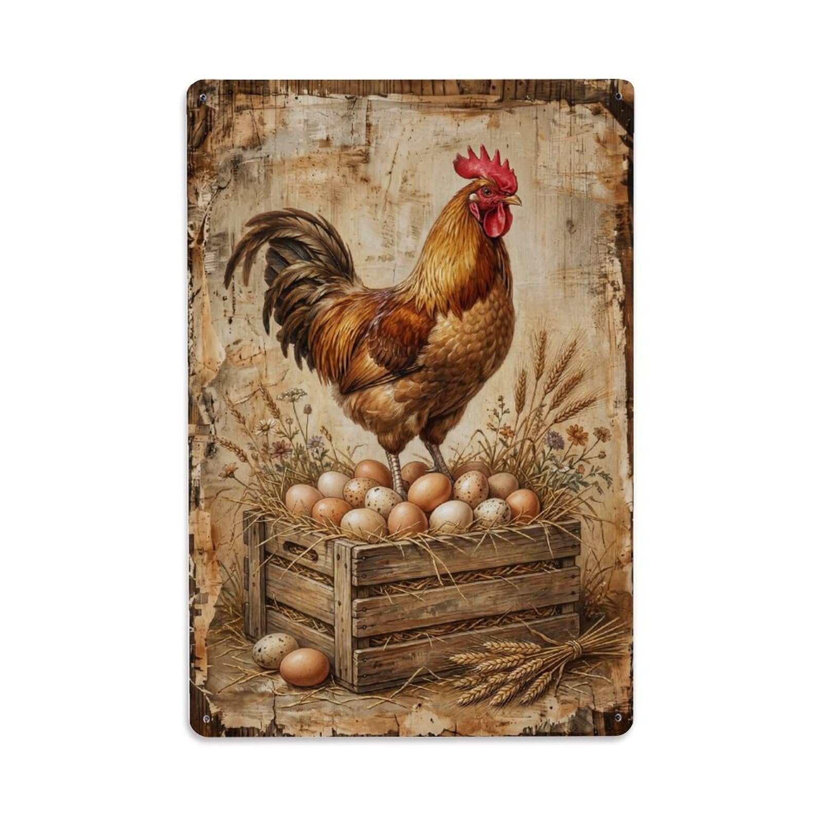 Vintage Rooster Farm Fresh Eggs Metal Tin Sign Plaque Wall Decor for Cafe, Club Bar, Office, Home Garden Metal Poster 8x12Inch