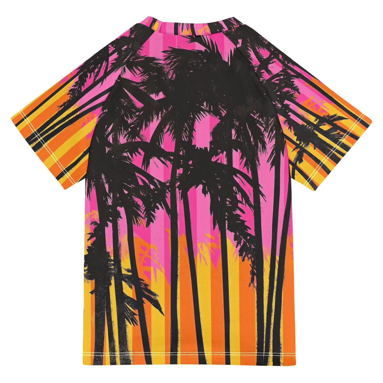Jucciaco Boys Swimsuit Stripe Summer Palm Plant Sunscreen Kids Sun Rashguard Short Sleeve T-Shirts Swimwear Sets UPF 50+