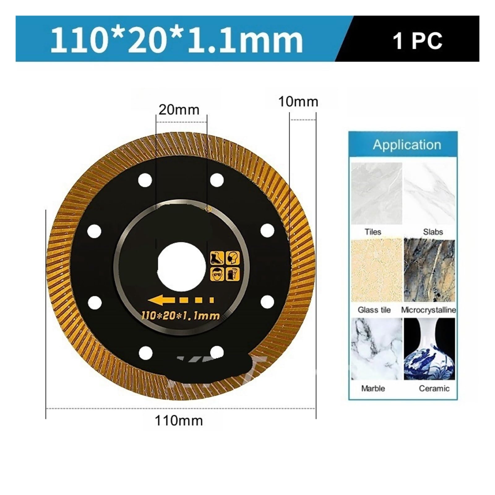 1PC 105/110/115/125mm Disco Sottile Lama for Piastrelle Marmo Pietra Smerigliatrice Angolare Circolare(110x20mm)