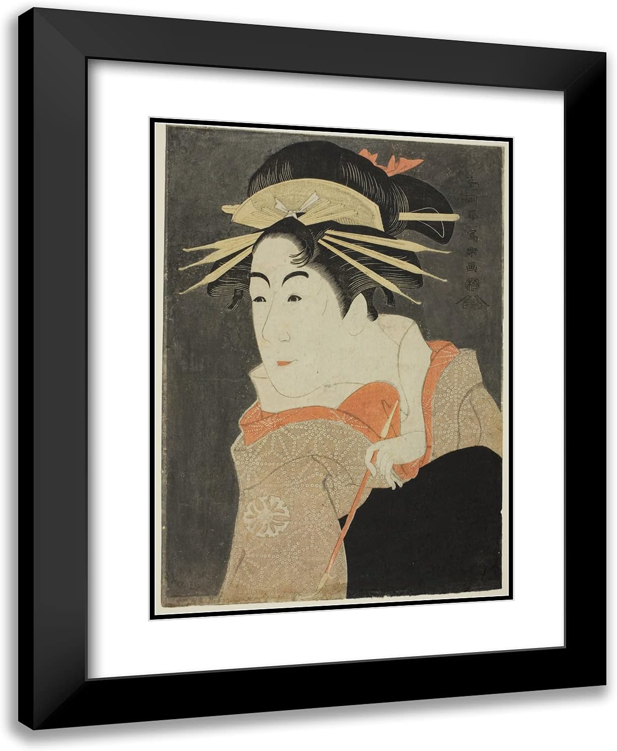 ArtDirect Toshusai Sharaku 19x24 Black Modern Framed and Double Matted Art Print Titled The Actor Matsumoto Yonesaburo as Shinobu in The Guise of The Courtesan Kewaizaka no Shosho
