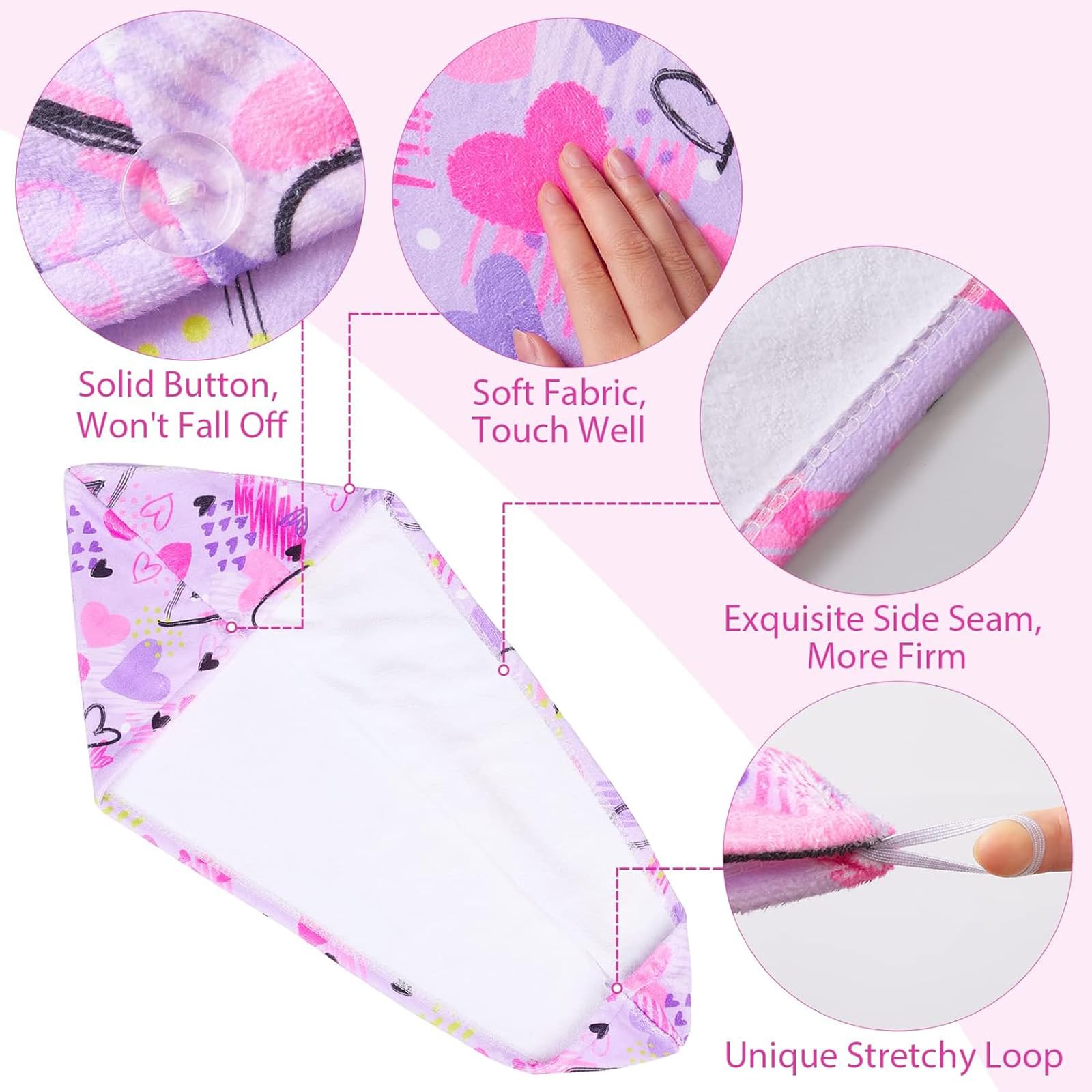DeBizz 2 pezzi turbante per capelli per bambini, asciugamano per asciugacapelli, in microfibra, ad asciugatura rapida, per donne e ragazze (multicolore)
