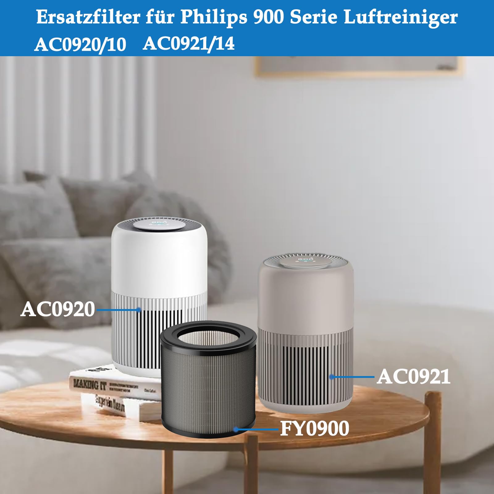 FY0900 Filtr zapasowy do oczyszczacza powietrza Philips 900 Serie AC0920/10 AC0921/14 2-w-1 Filtr HEPA H13 FY0900/30 (2 sztuki)