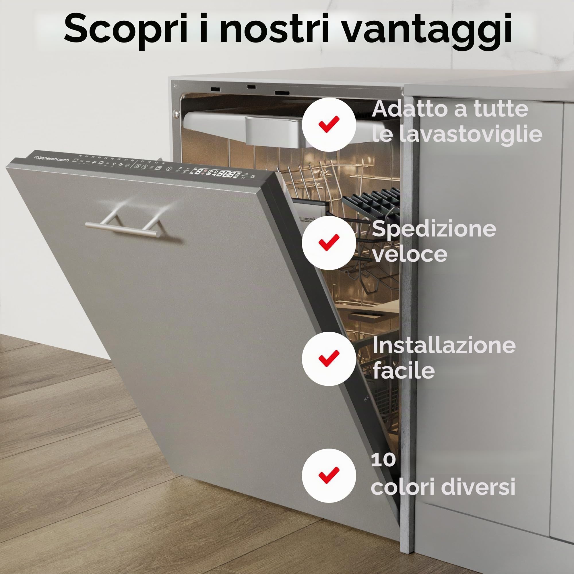 Pannello frontale per lavastoviglie [60 cm & 45 cm] In 10 colori - Per lavastoviglie completamente integrate e semi integrate (Metallic, 715 x 594 mm)