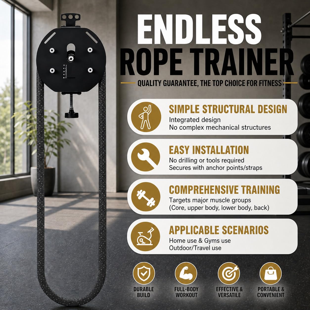 Entrenador De Cuerda Infinita, MáQuina De Resistencia Ajustable para Ejercicios De Cuerpo Completo, Mejora La Flexibilidad, La CoordinacióN Y La Salud En General Black＆Red