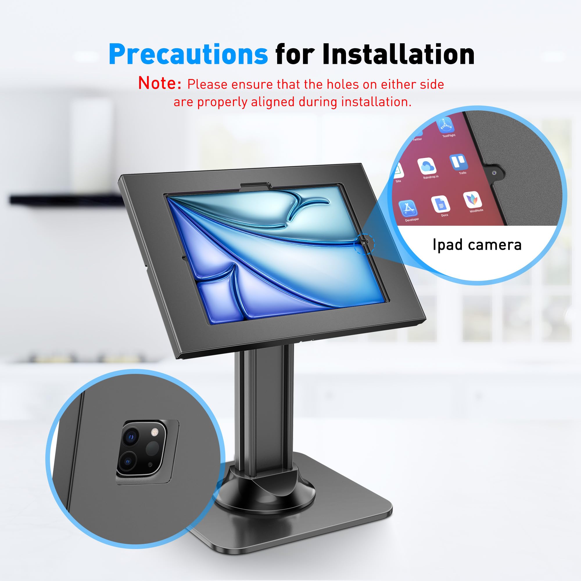 AboveTEK Anti-Diebstahl iPad Kiosk Stand, POS iPad Sicherheitsständer, Aluminium Tablet Halter mit Verriegelung, 360° Drehung & 75° Neigung, Tischmontage für Gewerbliche Nutzung (Schwarz)
