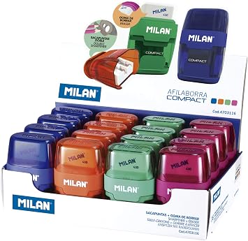 Milan Compact Sharpener-Eraser, Display of 16