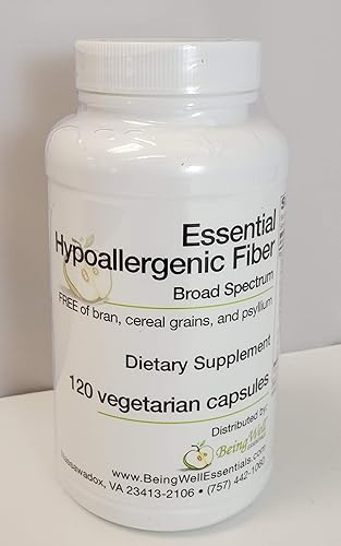 Fibra hipoalergénica esencial de amplio espectro libre de salvado, granos de cereales y psyllium 120 cápsulas vegetarianas
