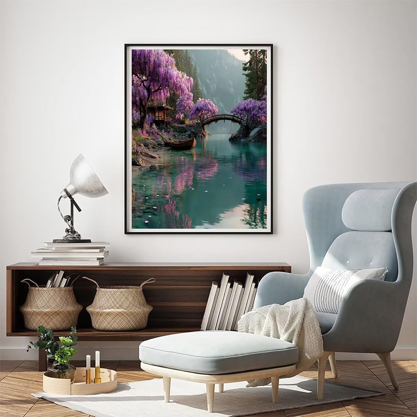 Landschaft Brücke Malen Nach Zahlen Erwachsene, Paint by Numbers Adult Set, Heimwerk Malen Nach Zahlen Kinder Mit Rahmen, Pinsel und 36 Acrylfarbe für Deko Wohnzimmer Geschenke 60 x 80 cm BJHDK403