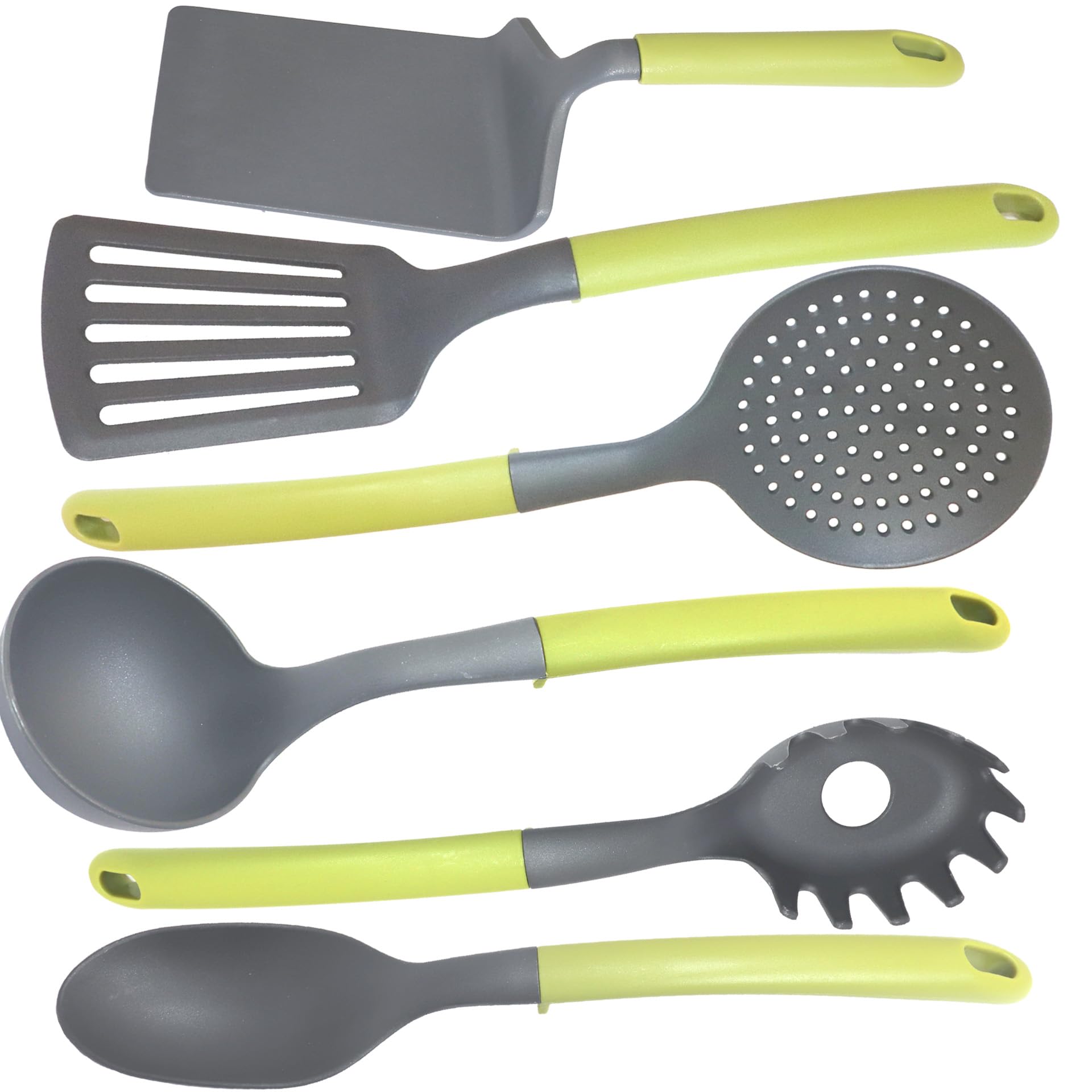 Fackelmann Set di utensili da cucina 6 pezzi, mestoli in nylon, utensili lavabili in lavastoviglie, mestoli da cucina resistenti al calore fino a 200 °C, Linea Oliva