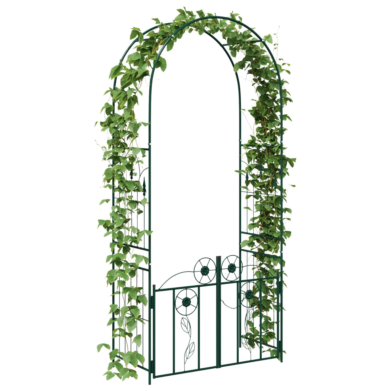 Gartenbogen mit Schloss Metall Rankhilfe für Kletterpflanzen Rosentor Gartentor Durchgang 102 x 50 x 218 cm Grün