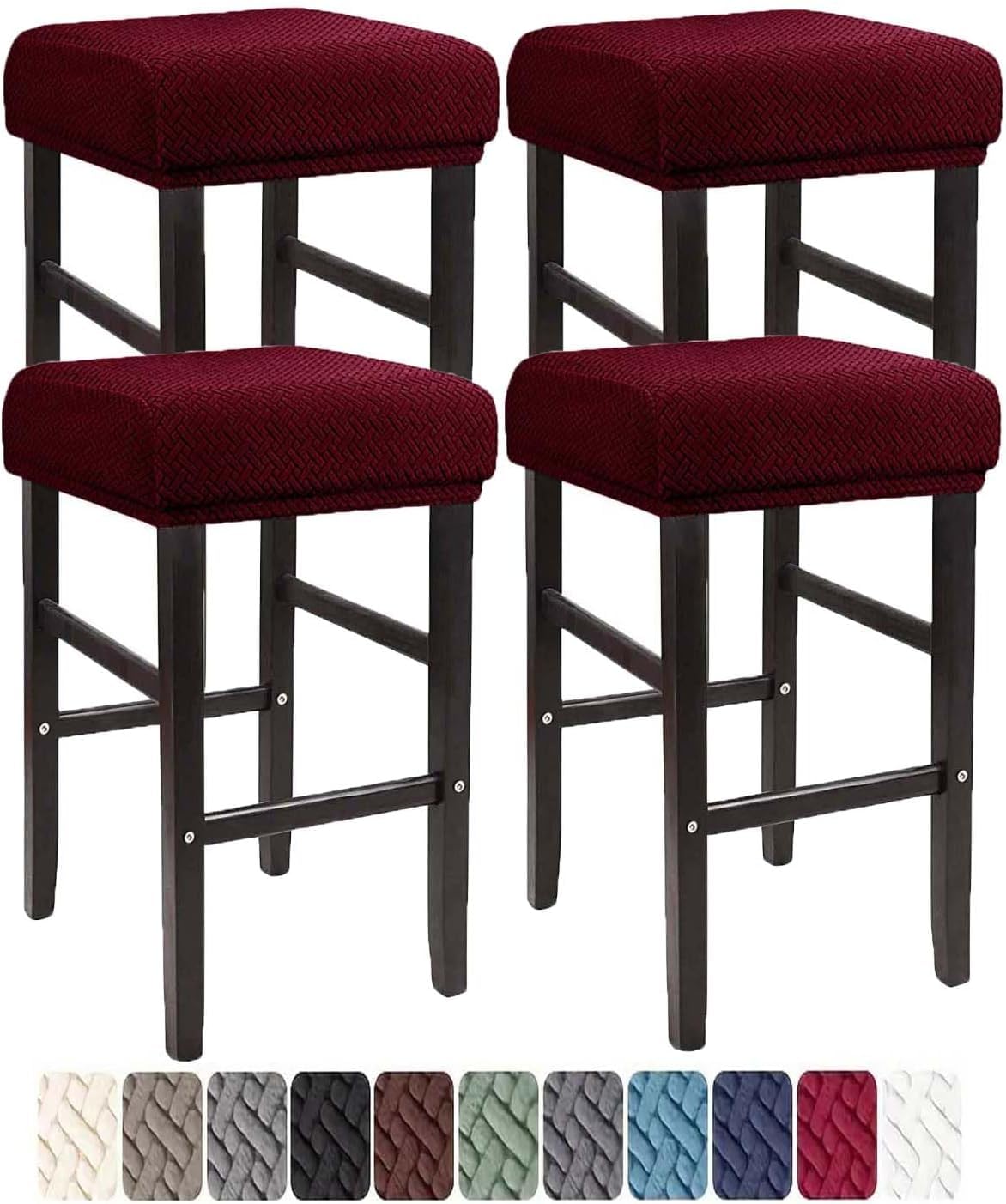 LIULIWEIFA Bar Stool Covers Rectangle Set of 4/2/1 Saddle Slipcover Cushion Stretch Vanity Cover Washable Counter Chair Covers, Red, 4pcs