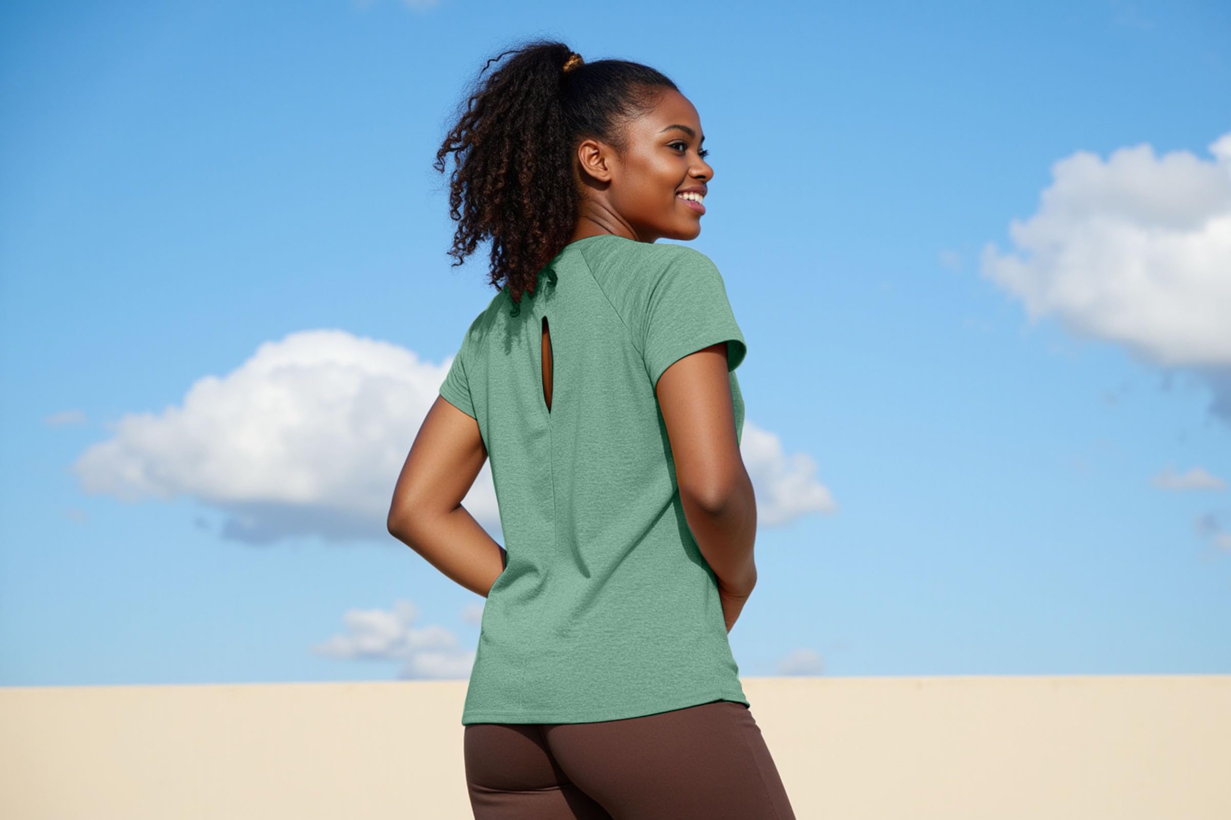 Gyabnw Camiseta Deporte Mujer Manga Corta Top Halter con Cuello Redondo Ropa Ligero de Secado Rápido Adecuado para Yoga Running Fitness Deportiva Entrenamiento Atlético