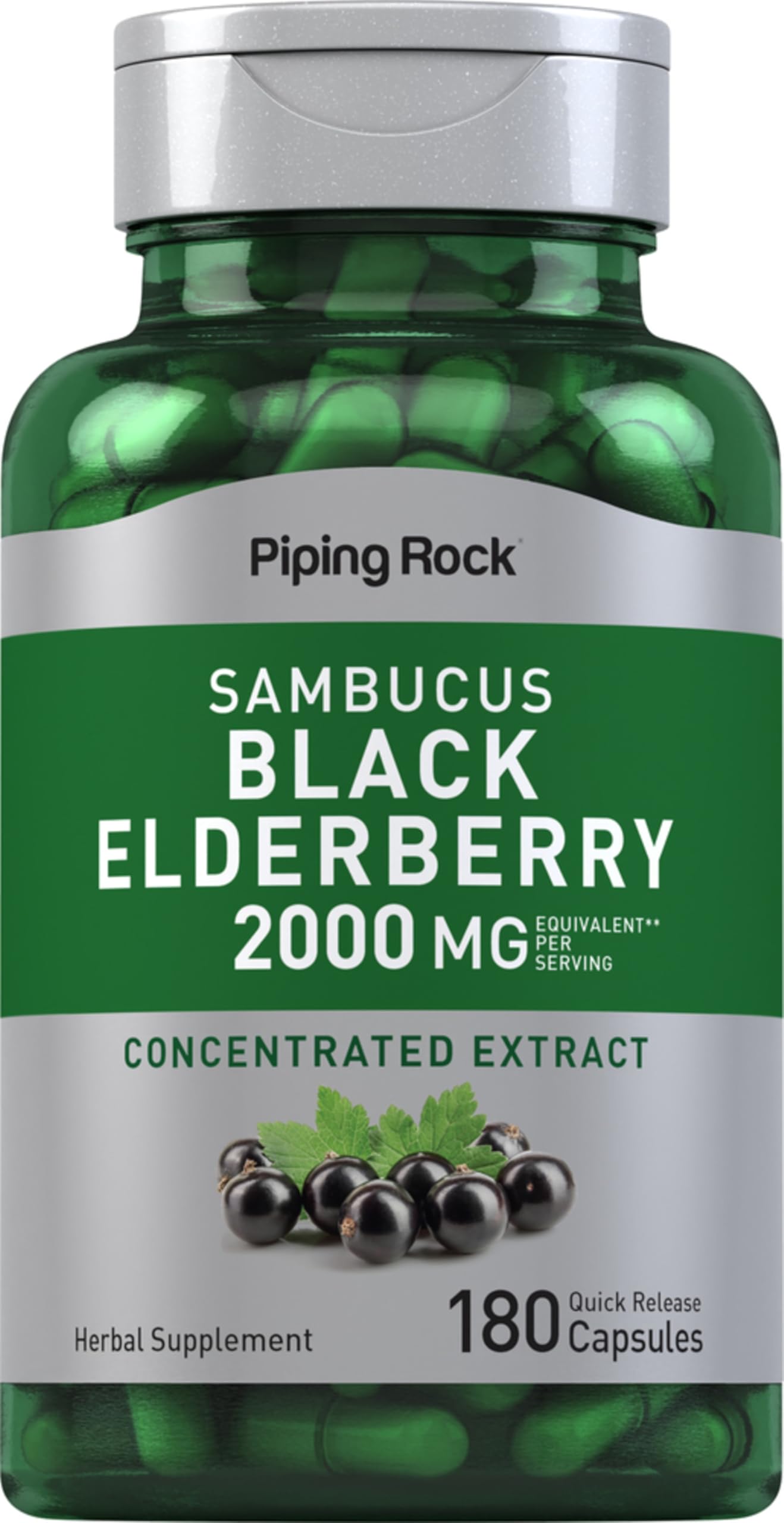 Piping Rock Black Elderberry Capsules 2000mg | 180 Pills | Herbal Extract Supplement for Adults | Sambucus Nigra | Non-GMO, Gluten Free