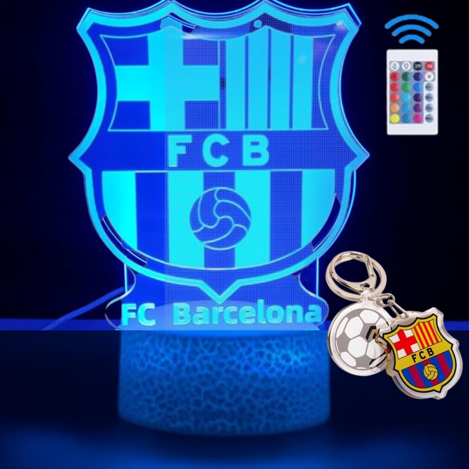 PAGAMADU Lámpara LED 3D decorativa futbol con 16 colores y control remoto. Regalo niños y adultos. Lampara Escudo de futbol. Vive la magia de tu equipo en tu habitación. Regalo llavero (Barcelona)