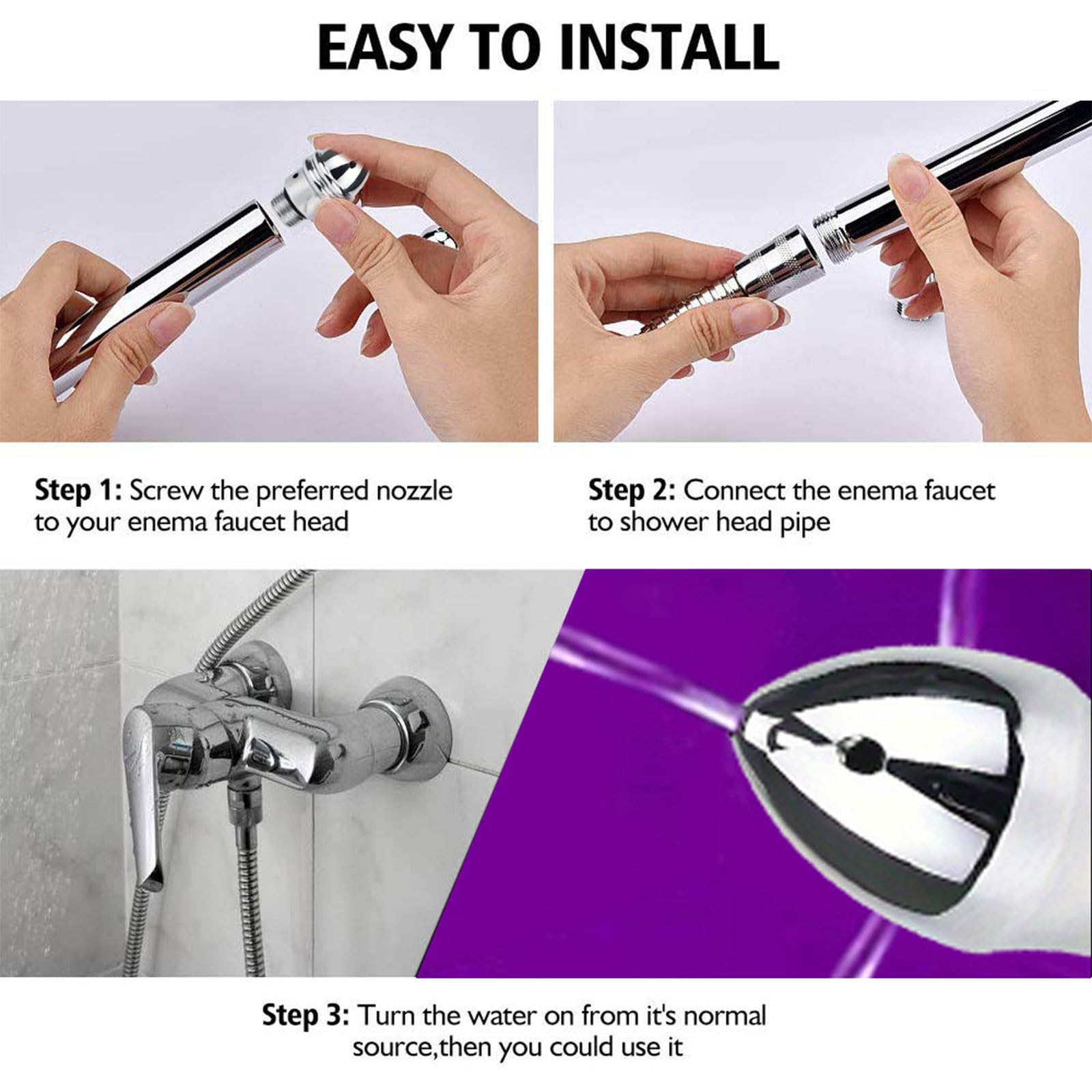 Amazon.com: ZQZXD 3 Head Shower Enema Flusher Attachment with 59