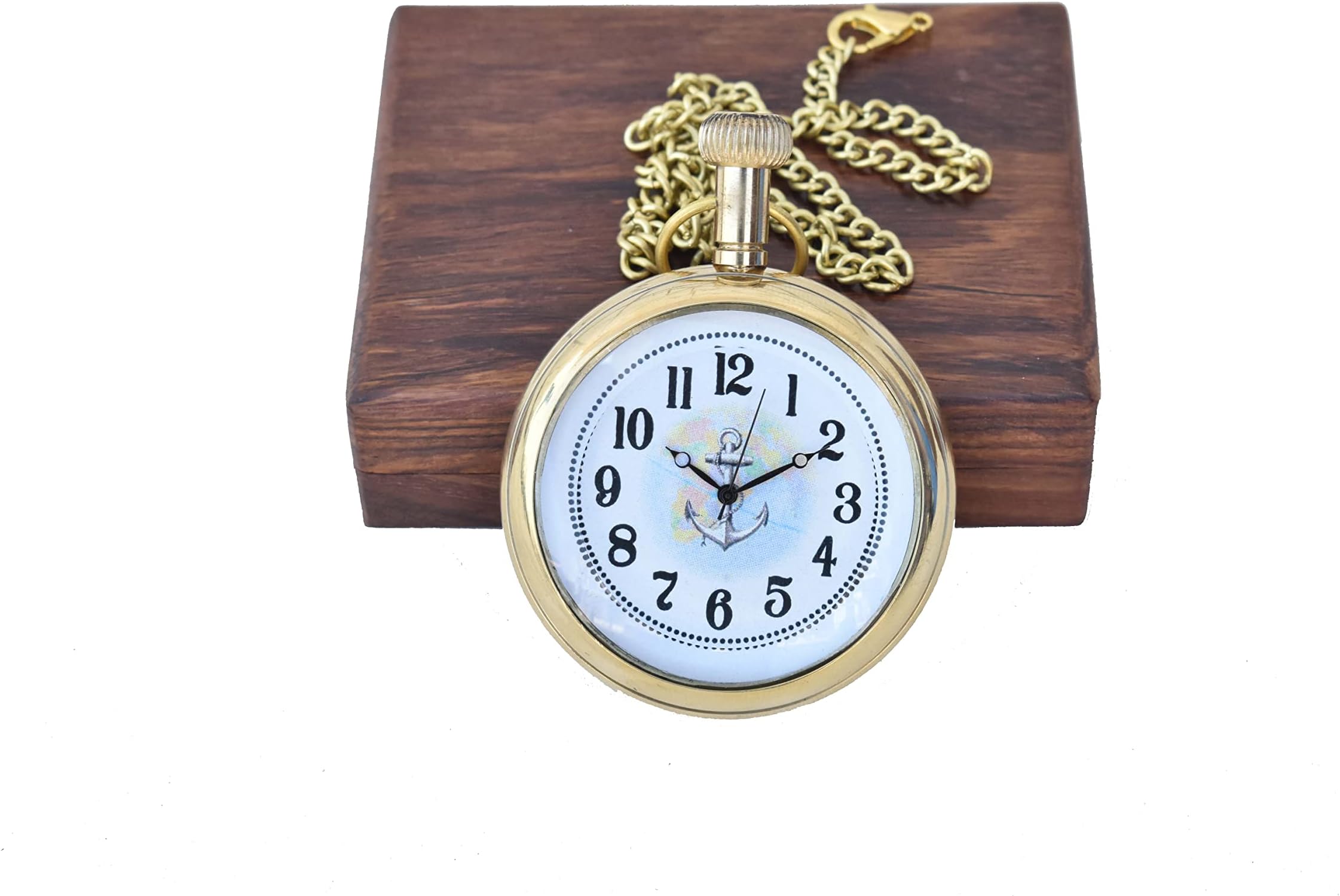 Shiny Brass Pocket Watch Maritime Working Handmade Victoria Watch with Wooden Box Free Send Timer Key Chain