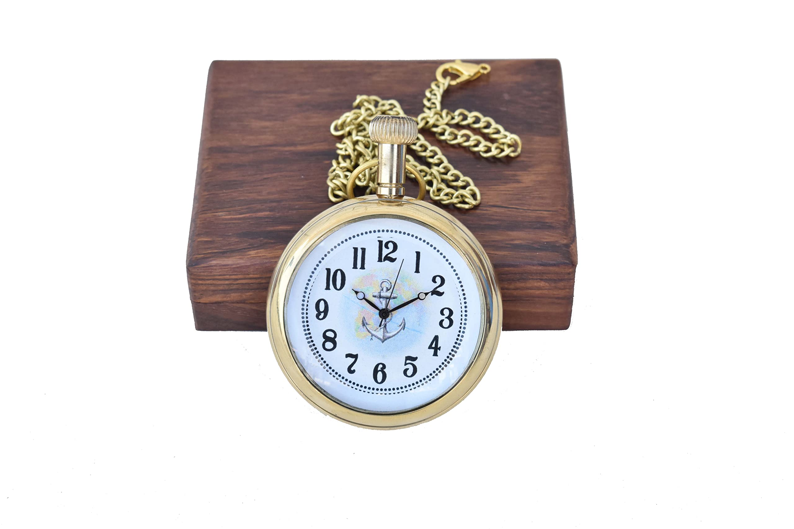 Shiny Brass Pocket Watch Maritime Working Handmade Victoria Watch with Wooden Box Free Send Timer Key Chain