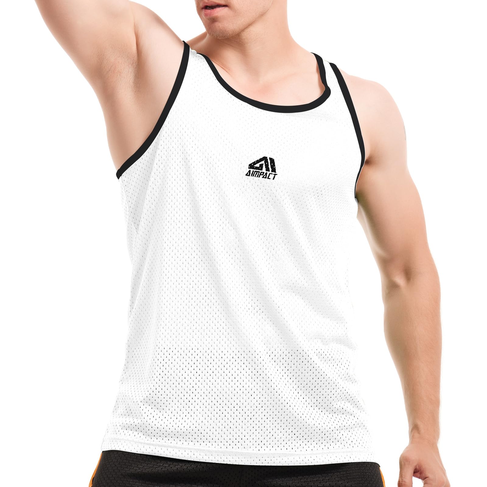 Aimpact Men's White Vests Mesh Fast-Drying Gym Tank Top Summer Breathable Sleeveless Round Neck Vest Tops For Training Running Bodybuilding Basketball Cycling(-Xl)