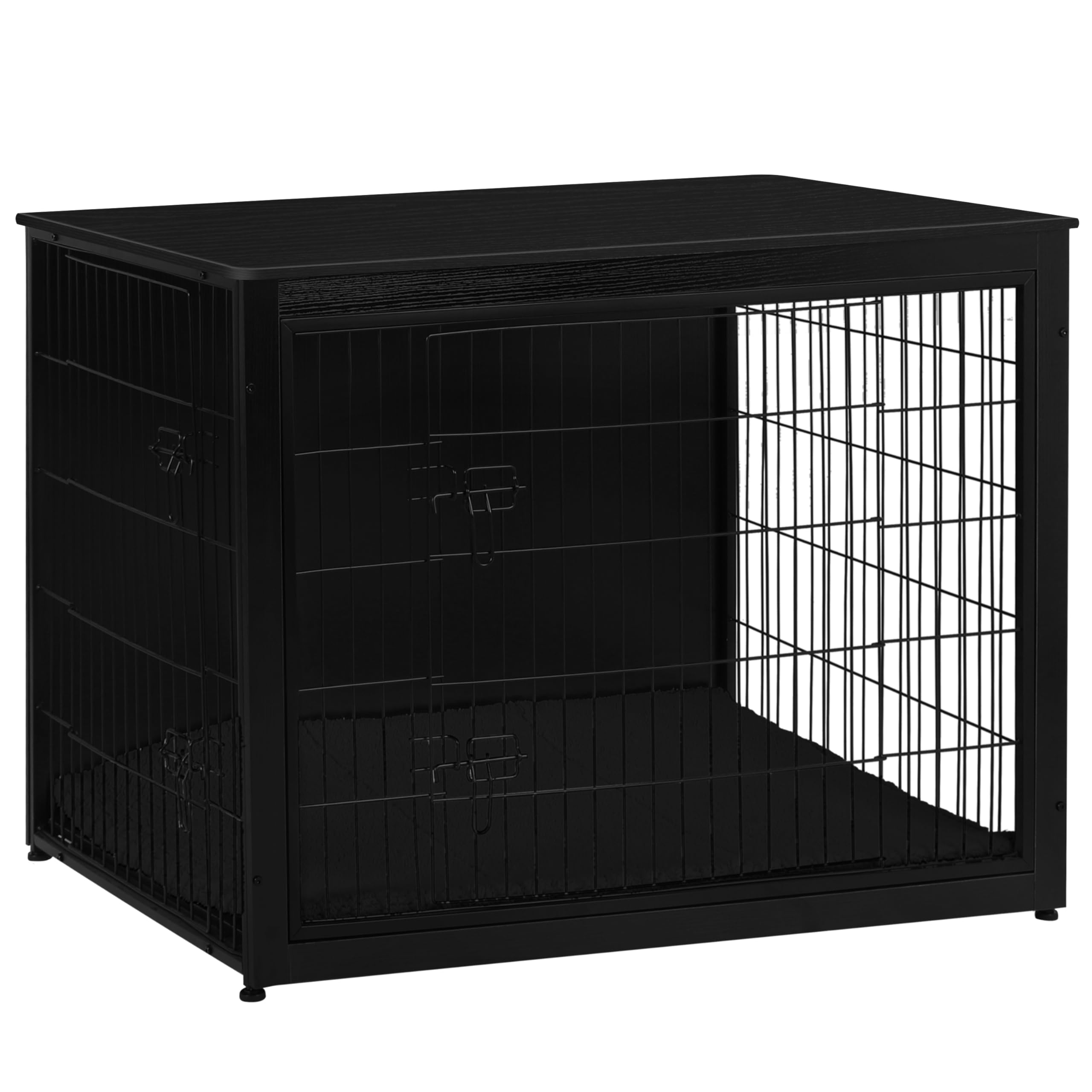 DWANTON Dog Crate Furniture with Cushion, Wooden Kennel Table with Double Doors, Indoor Dog House, Extra Large Size, 43.3" L, Black