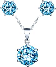 Yumilok Zircon Necklace and Zircon Earrings for Women Girls Jewelry 925 Silver Diamond Sets Six Claw Solitaire Necklace Six Claw Solitaire Stud Earrings