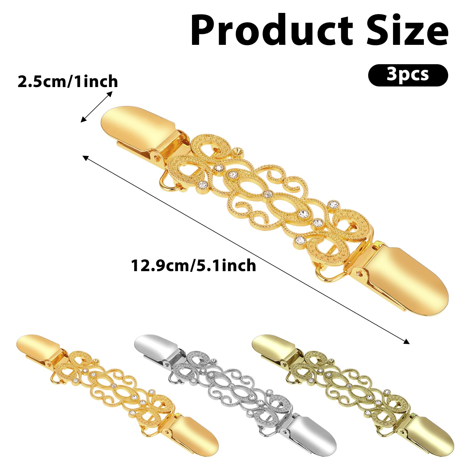 Yijunshop 2pcs Vintage Sweater Shawl Clips Retro Cardigan Collar Clips Dress Shirt Brooch Clips