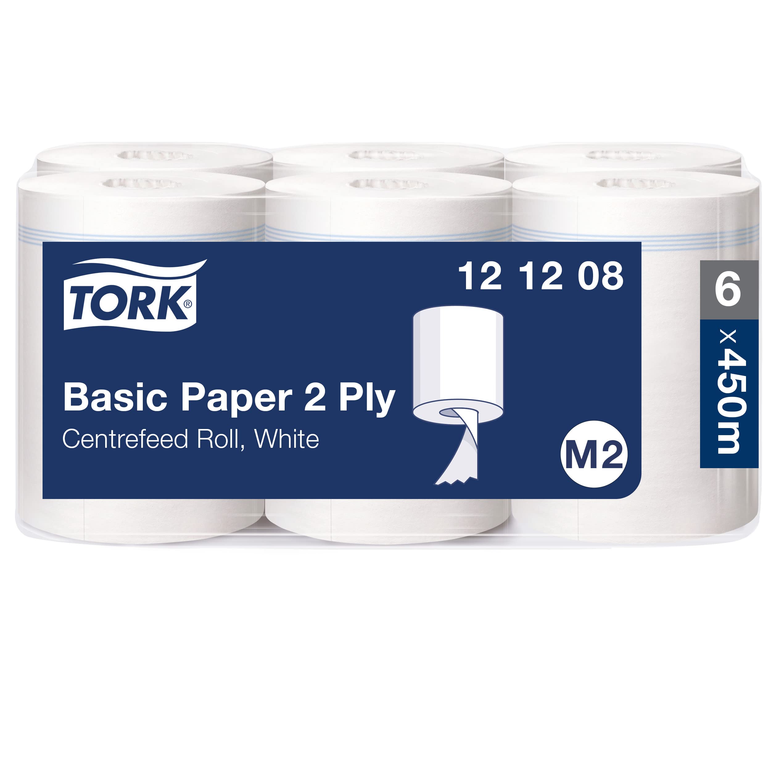 Tork 121208 standardowe chusteczki papierowe do nawijania wewnętrznego M2, 2-warstwowy, stabilny papier w kolorze białym / 6 x 135 m