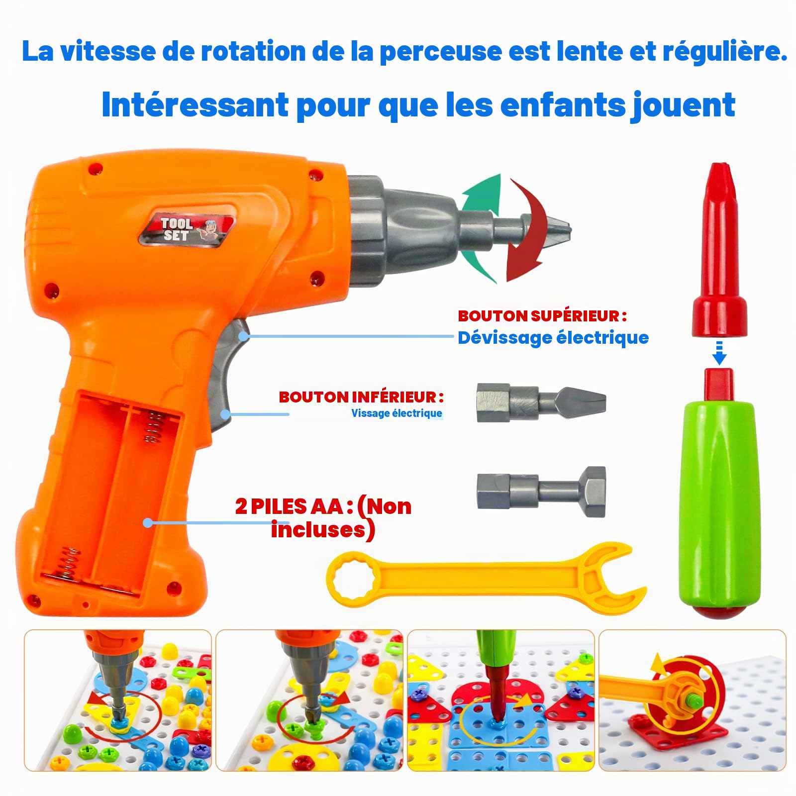 Jouet Enfant 3 Ans-Jeux Enfant 3 4 5 Ans Etabli Enfants Puzzle 3D Bricolage Jeux de Société avec Visseuse Perceuse Électronique Jeu Educatif Montessori Cadeau Enfants 3 4 5 Ans Fille Garcon-223 Pcs