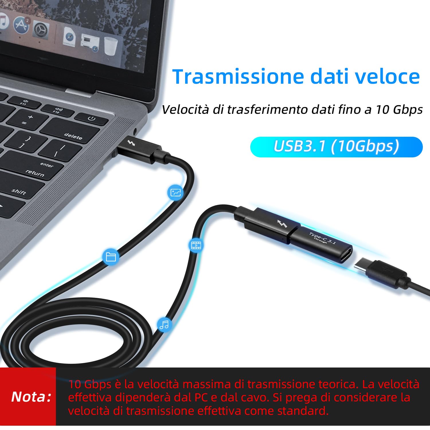 USB C 3.1 Adattatore Femmina a Femmina 2Pcs 10Gbps 4K Video Audio Ricarica Rapida per Switch PS5 S21 Laptop