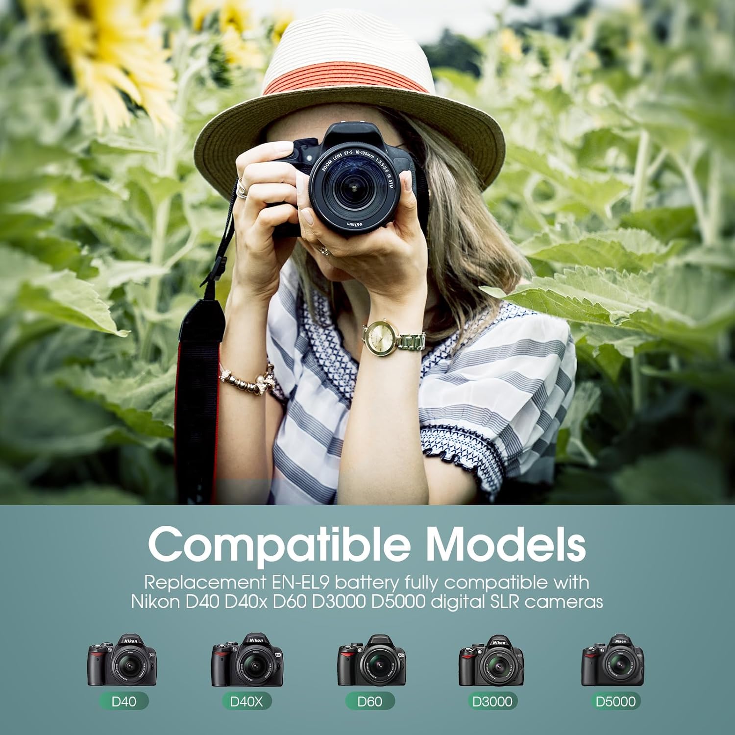 FirstPower EN-EL9 EN EL9a Battery 2-Pack 2000mAh and Dual USB Charger Compatible with Nikon D40, D40x, D60, D3000, D5000 Digital SLR Cameras