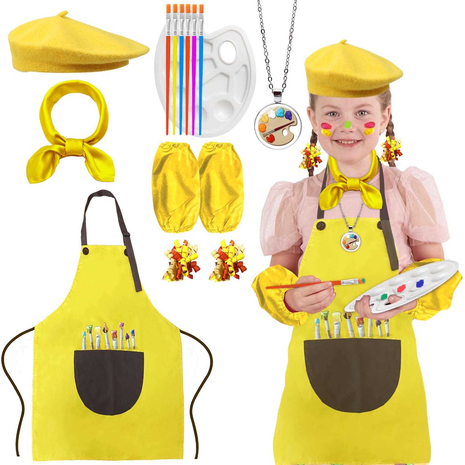 15PCS Kids Artist Costume Set,Art Apron for Kids,Painter Dress-Up for Halloween Career Day Costume Theme Party