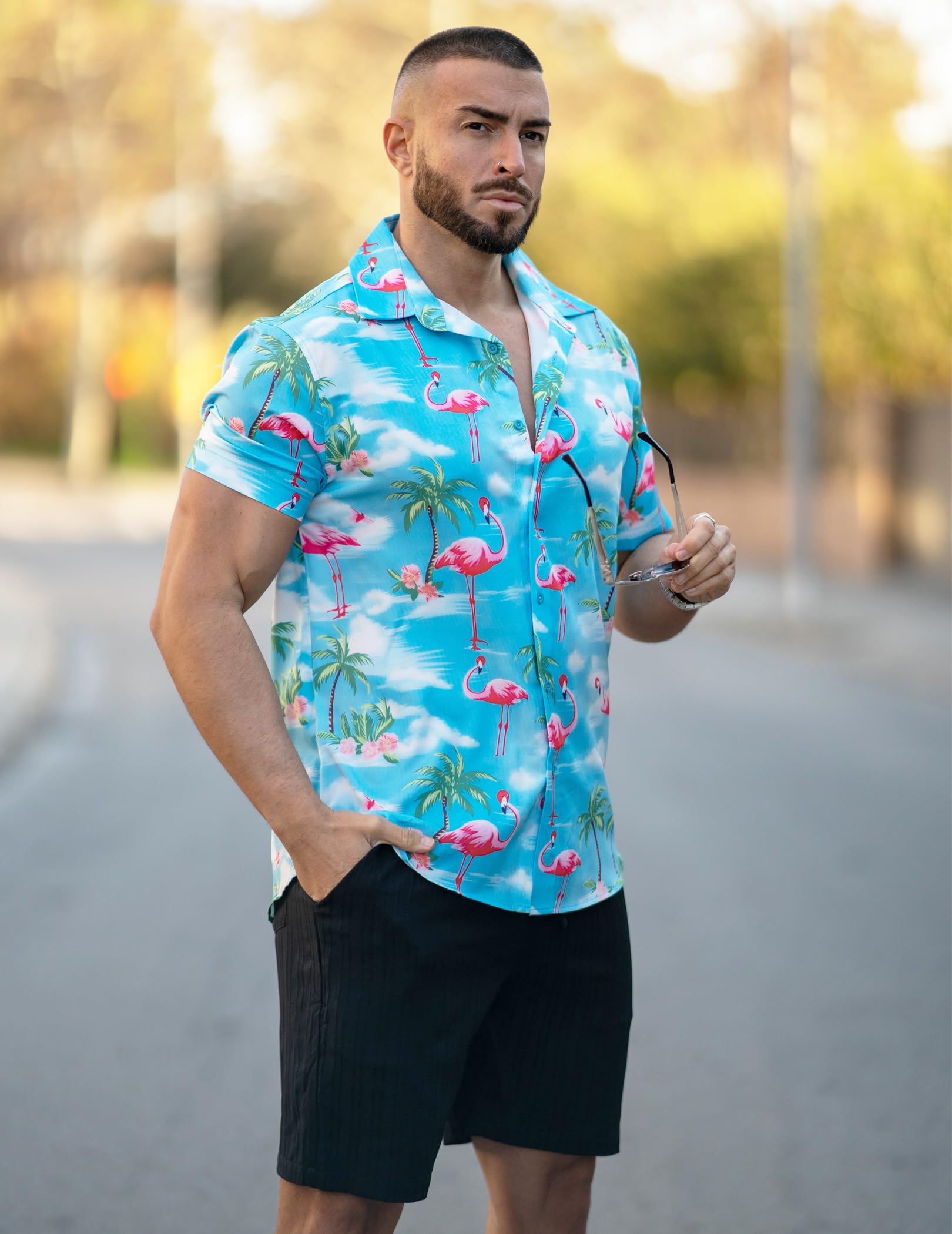 COOFANDY Camicia hawaiana da uomo, a maniche corte, con bottoni, motivo floreale tropicale, estiva, da spiaggia