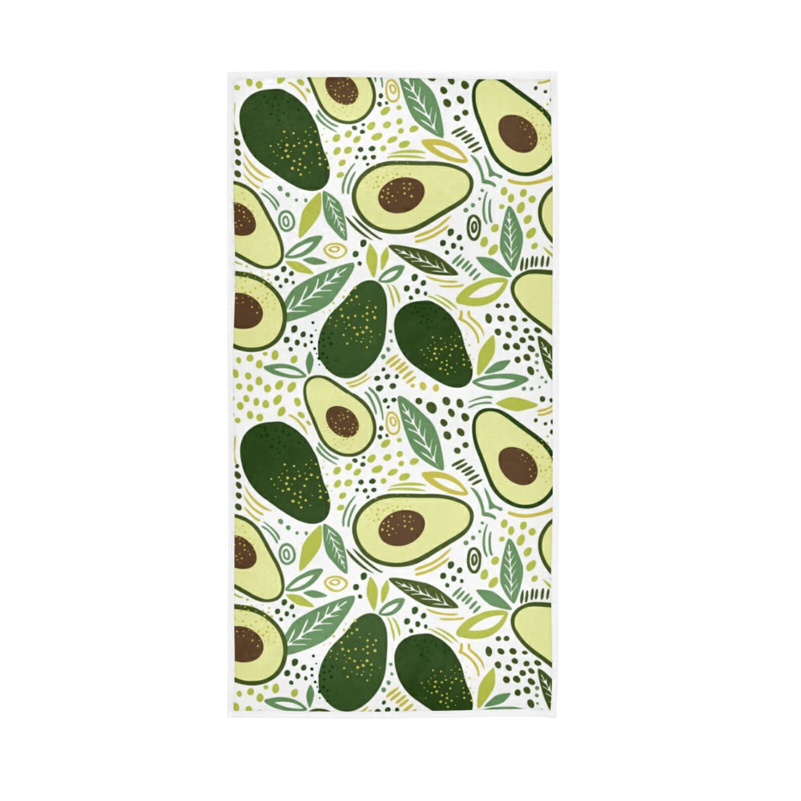 LSRCPD Seamless Fresh Green Avocado with Leaves Polka Dots Soft Hand Bath Towel 30" x 15" Thin Fast Drying Absorbent Soft Towels for Kitchen Gym Spa Hotel Beach