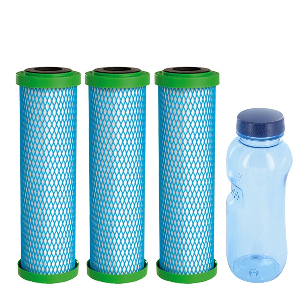 3X Wasserfilterpatrone EM Premium 5 & & Tritan Trinkflasche 0,5l | besserer Wassergeschmack | komptibel zu Filtergehäusen Carbonit Sanuno & Vario HP | AquaAvanti | WatPass | Alvito ...