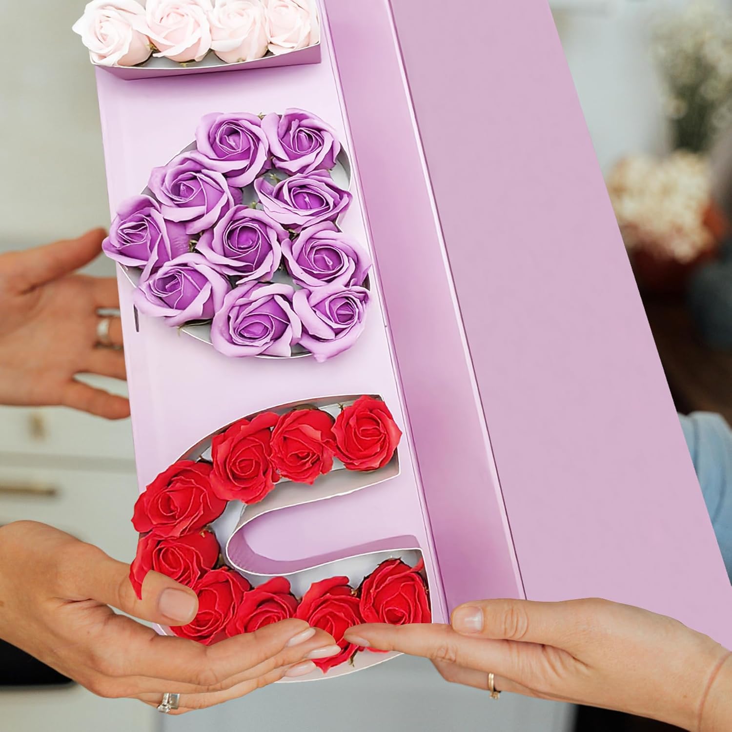 6 Pcs I Love You Flower Box Valentines I Love U Letter Heart Shaped Fillable Gift Box for Flowers Arrangement Valentines Mother's Day Wedding Anniversary Birthday Chocolate Rose Packaging