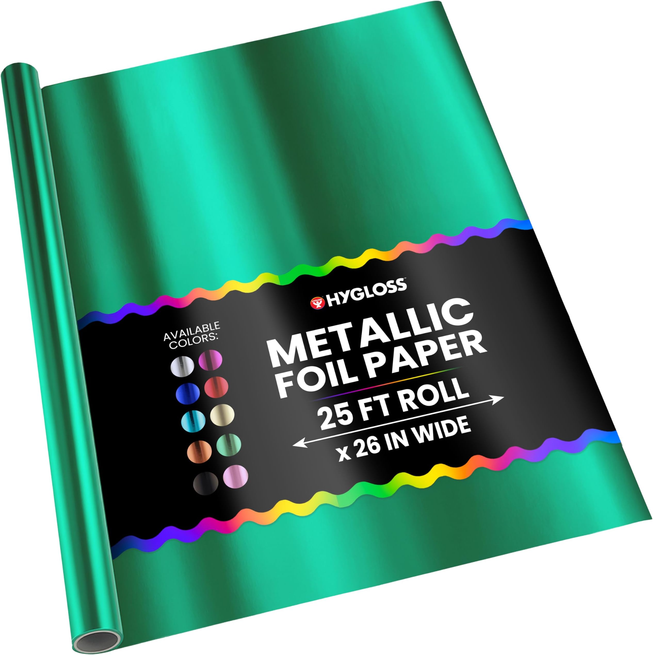 Hygloss Metallic Wrapping Paper Roll - 26" x 25 ft (54 Sq. Ft) Green - Shiny Metallic Foil Paper for Arts, Crafts, Holiday & Christmas Gift Wrapping