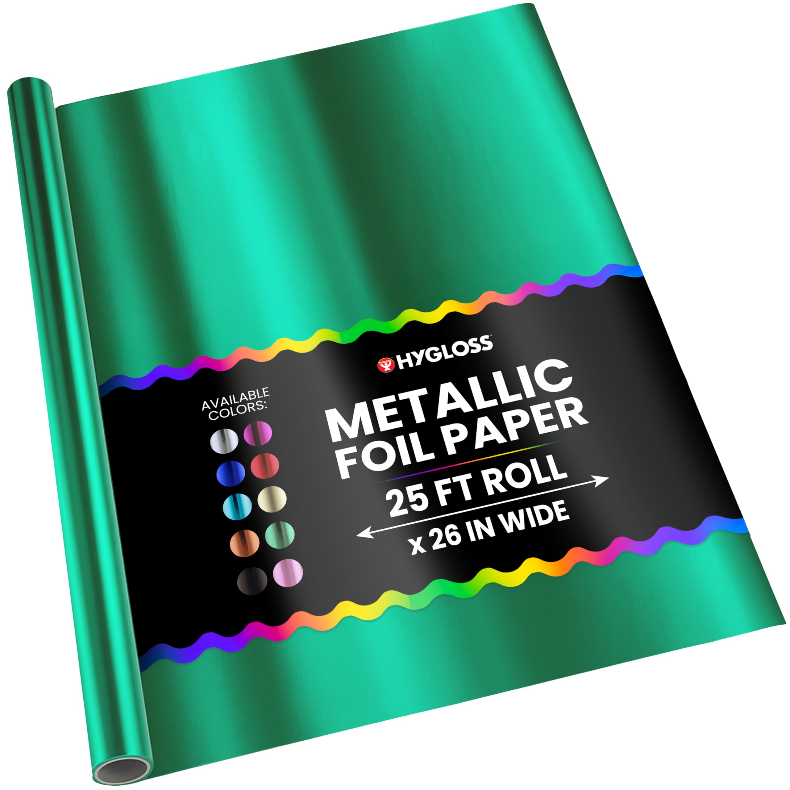 Hygloss Metallic Wrapping Paper Roll - 26" x 25 ft (54 Sq. Ft) Green - Shiny Metallic Foil Paper for Arts, Crafts, Holiday & Christmas Gift Wrapping