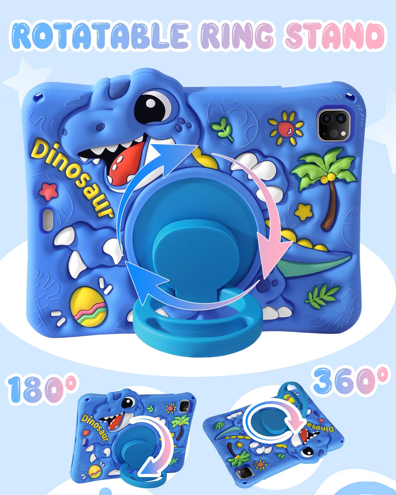 Boaretiu - Custodia per iPad 9,7", motivo: dinosauro, colore: Blu