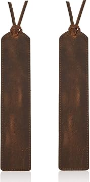 Outus 2 Pieces Leather Bookmark, Classic Stitched Bookmarks with Tassel, Handmade Stitched Page Markers for Men Women Kid Teacher Student School Office Writer Christmas Friend Book Lover Dark Brown