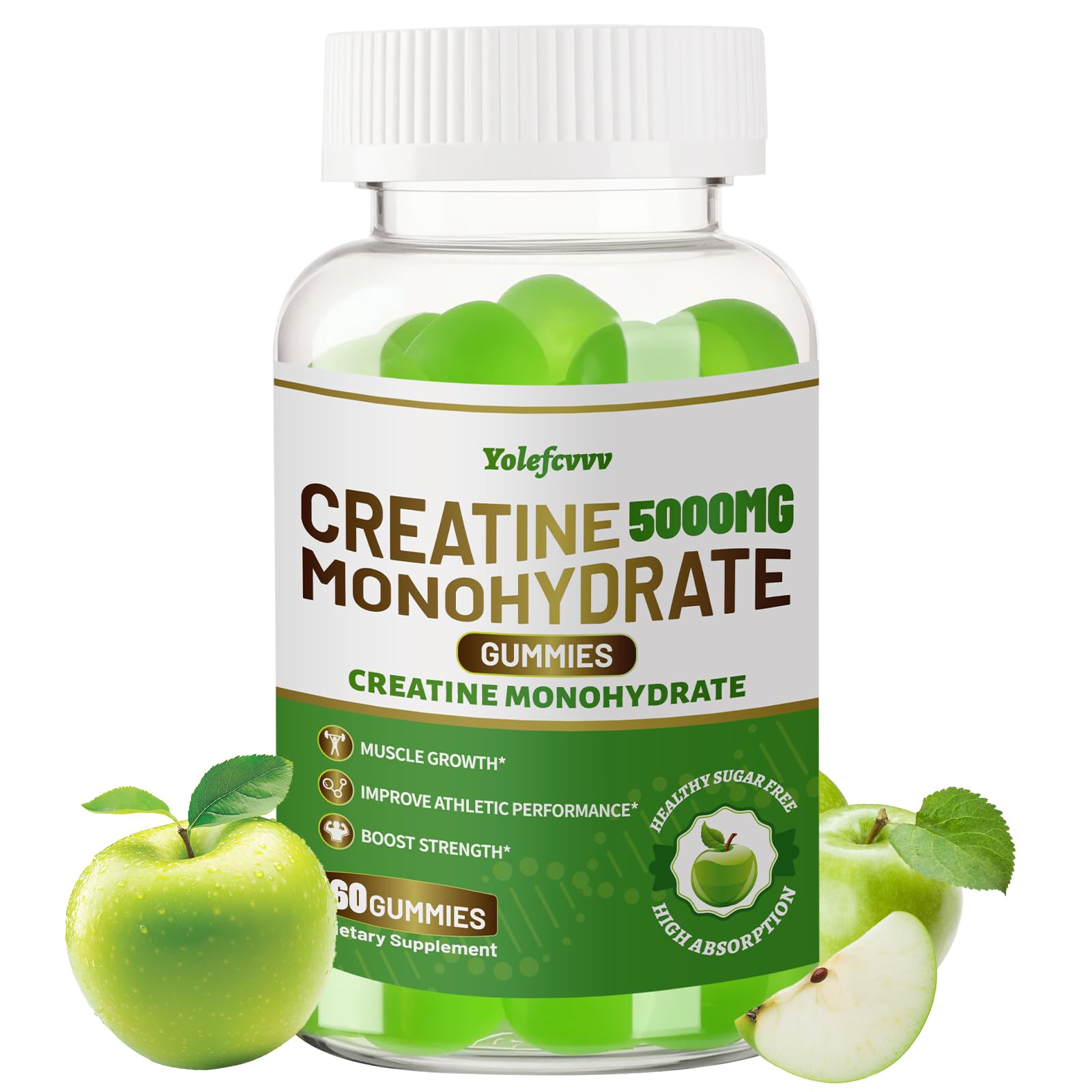 5g Creatine Monohydrate Gummies Women&Men,Green Apple Flavor