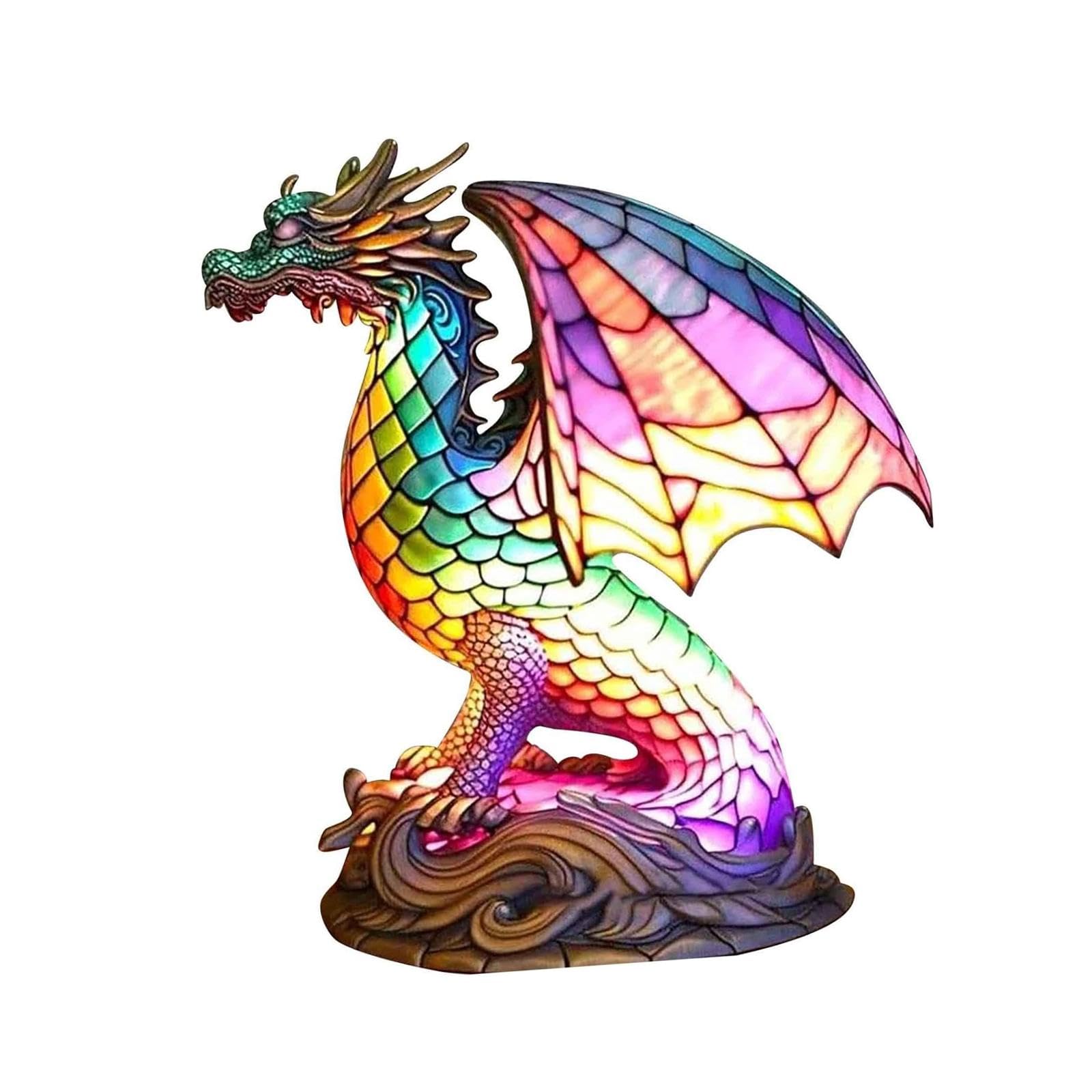 HouseVibe Animal Lamp Stained Resin Light Antique Crafts Bedside Desk Lamp Night Light for Bedside Table Home Study Decor- Dragon
