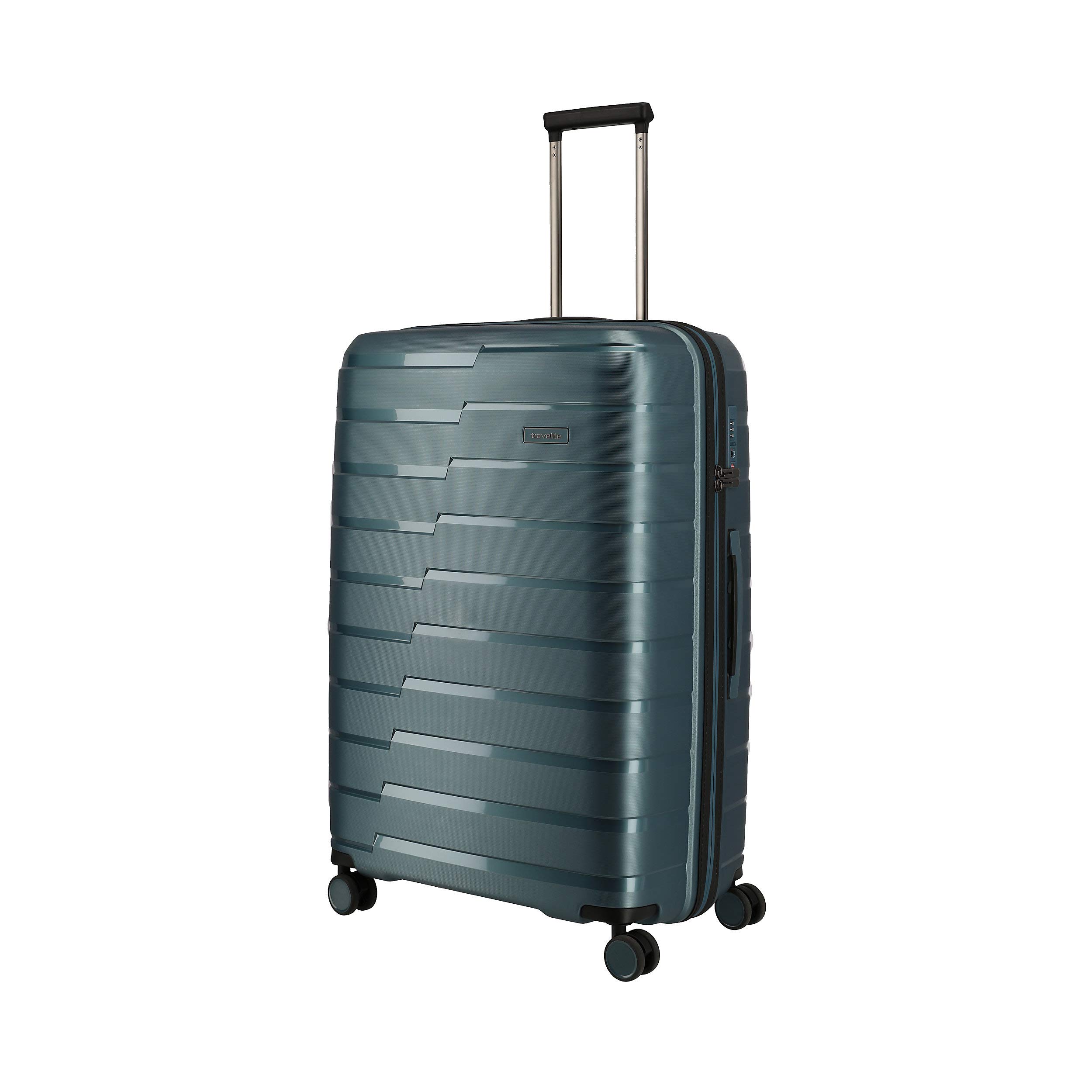 Travelite Gepäck Serie AIR Base: Funktionaler Hartschalen Trolley im coolen Look, 4-Rad Koffer L mit TSA Schloss, 075349-25, 77 cm, 105 Liter, eisblau